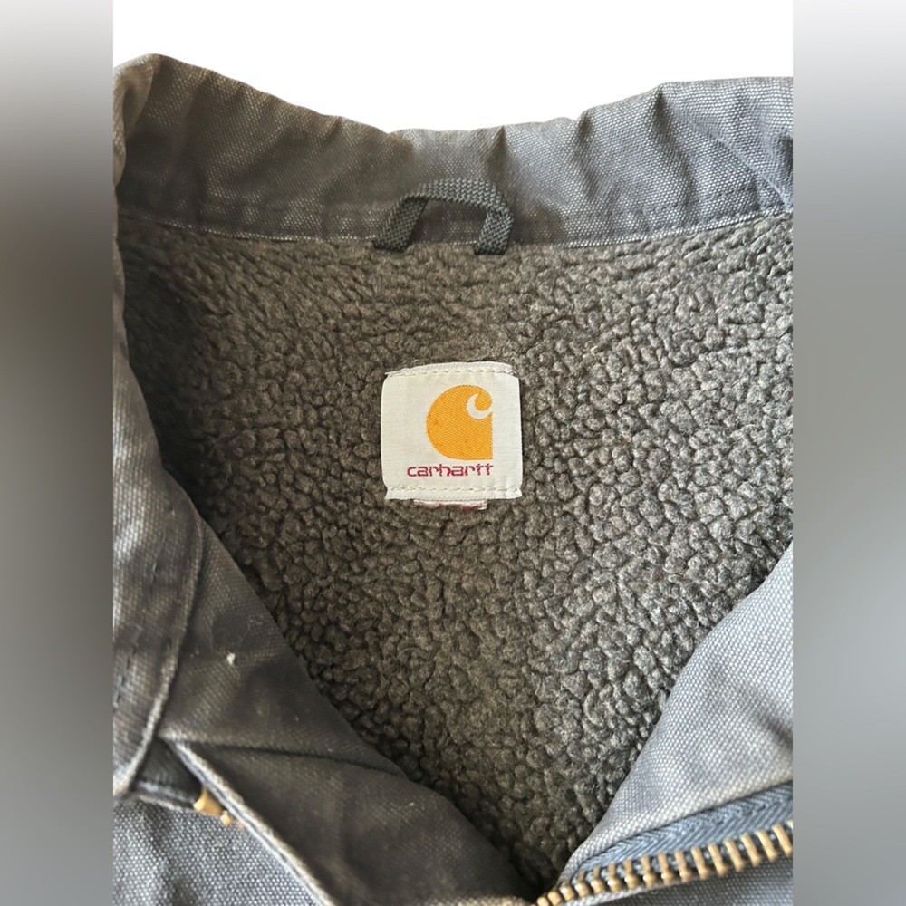 Vintage Carhartt Men’s Black Sherpa Lined Canvas Work Jacket Sz XL - Chore Coat - Picture 11 of 15